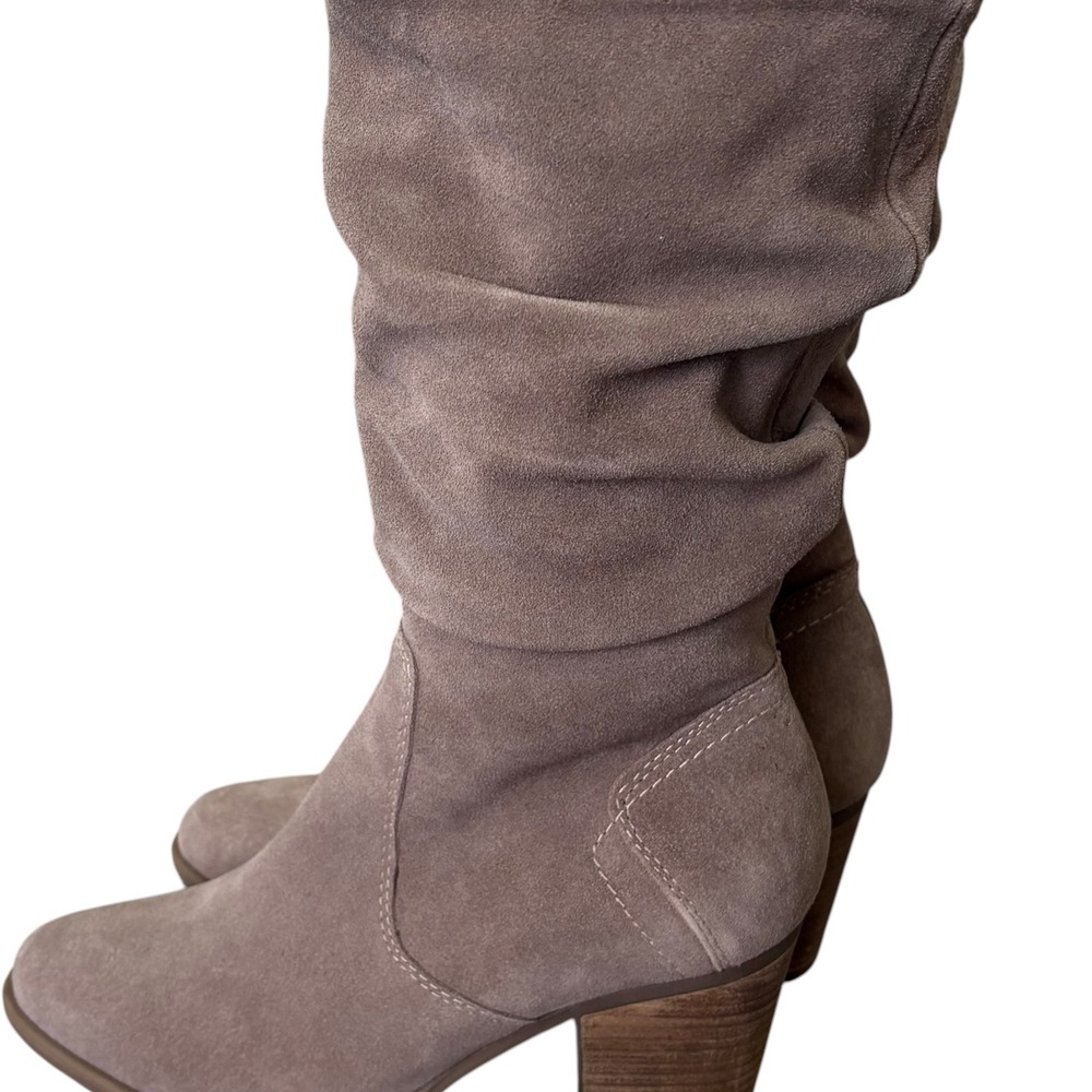 Earth Origins ETVINE Taupe Suede Slouch Mid Calf Boots 9M Block Heel Western